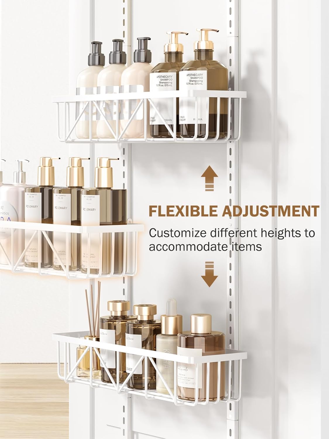 Narrow 9-Tier Over the Door Pantry Organizer, Adjustable Pantry Storage, Metal Hanging Spice Rack, Cabinet Door