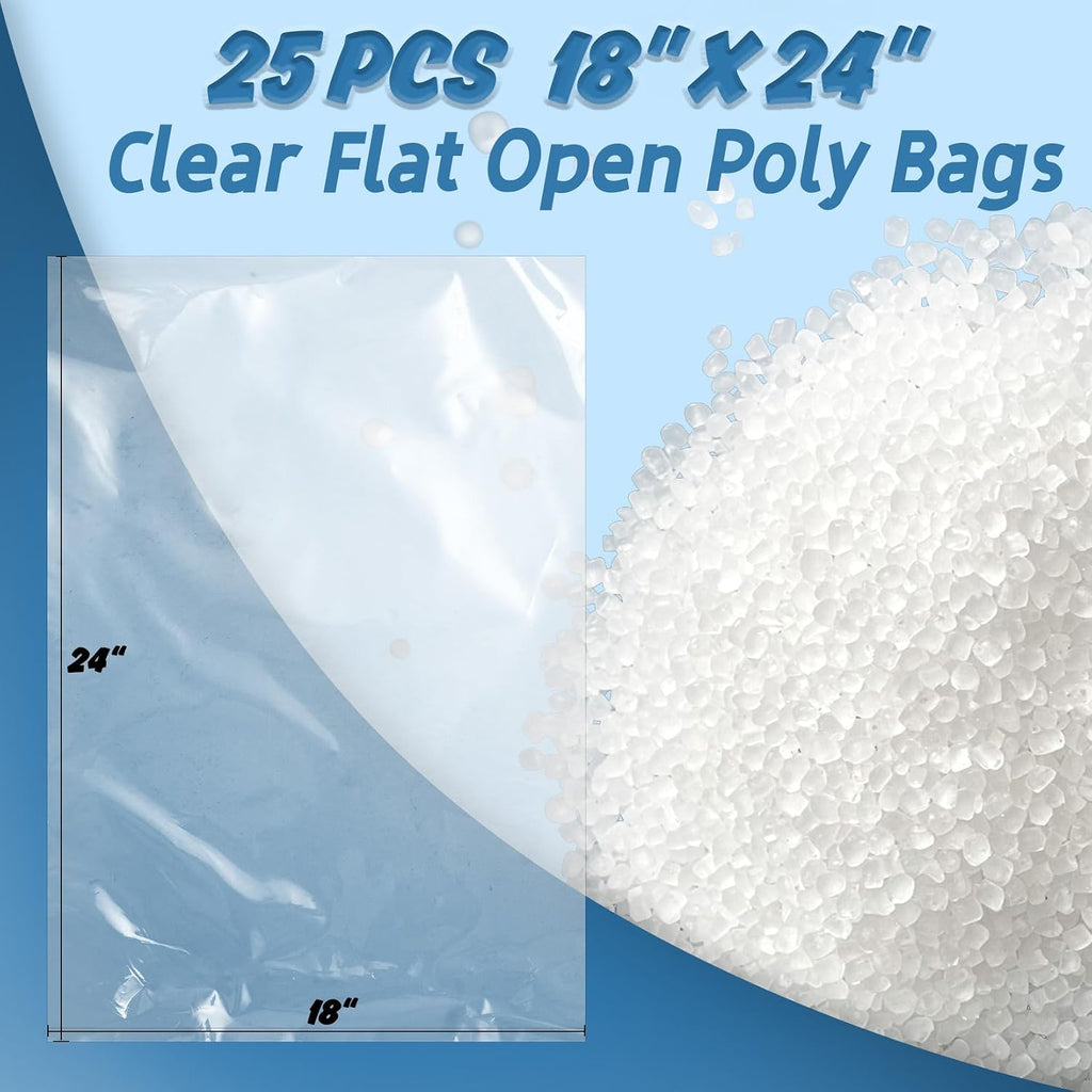 25 Pack Clear Plastic Flat Open Poly Bags 18 x 24 Inch