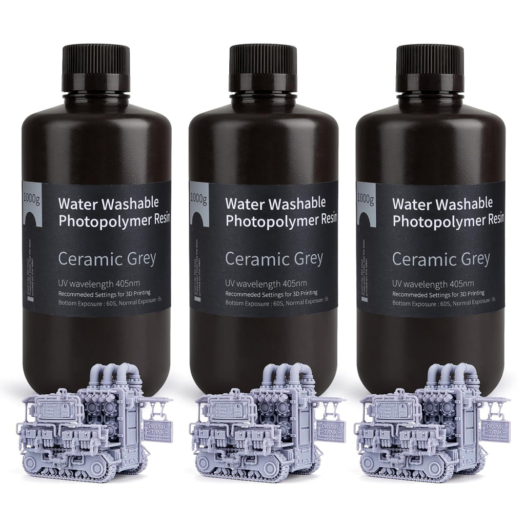 ELEGOO Water Washable 3D Printer Resin Ceramic Grey 3000g | 405nm UV Curing Photopolymer Resina for Mars Saturn