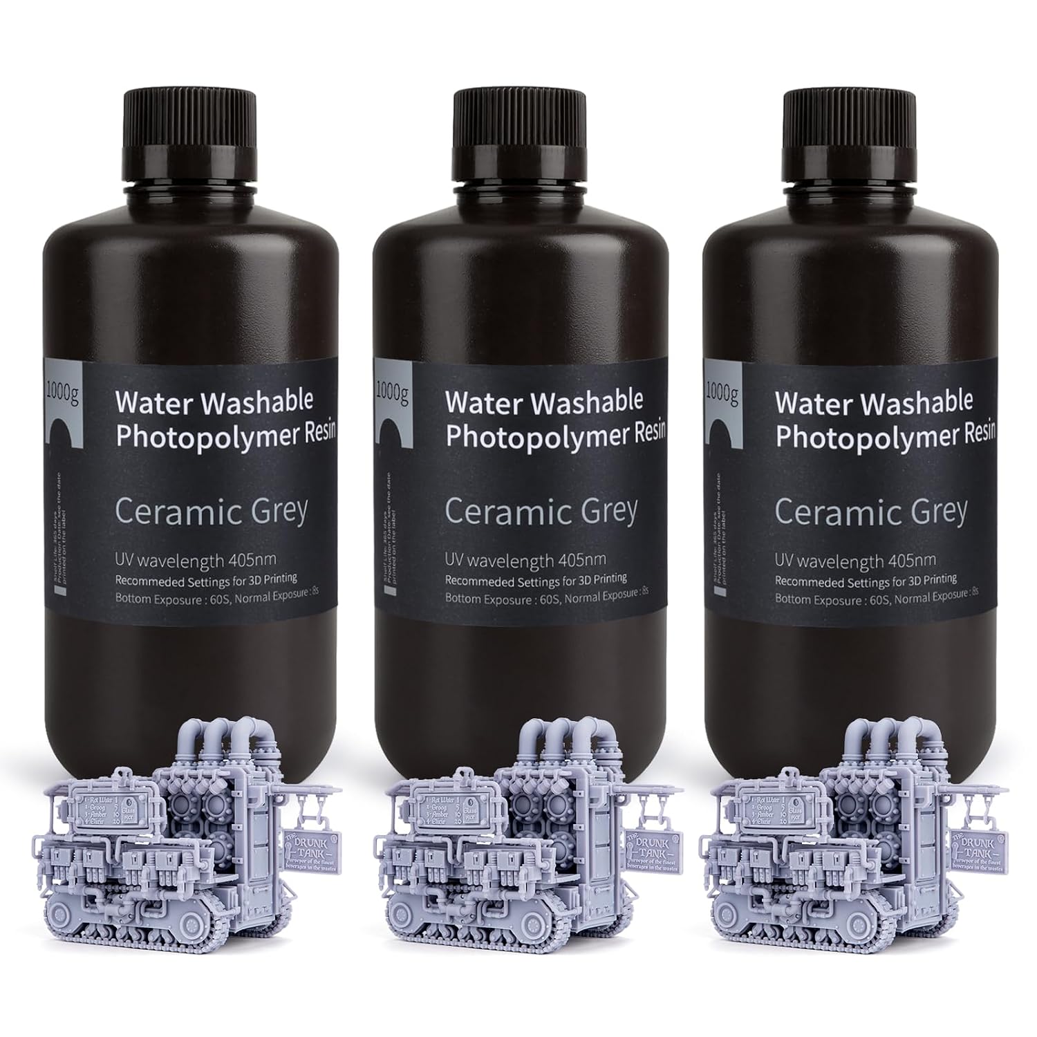 ELEGOO Water Washable 3D Printer Resin Ceramic Grey 3000g | 405nm UV Curing Photopolymer Resina for Mars Saturn