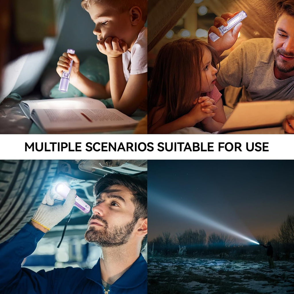 Purple LED EDC Flashlight - USB-C Rechargeable, Waterproof, Zoom Focus, 3 Modes, Red & Blue Emergency Strobe - Best