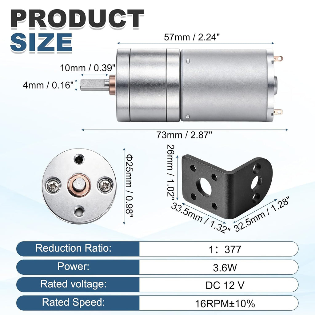 MECCANIXITY DC 12V 60RPM Gear Motor High Torque with Bracket 25mm Dia