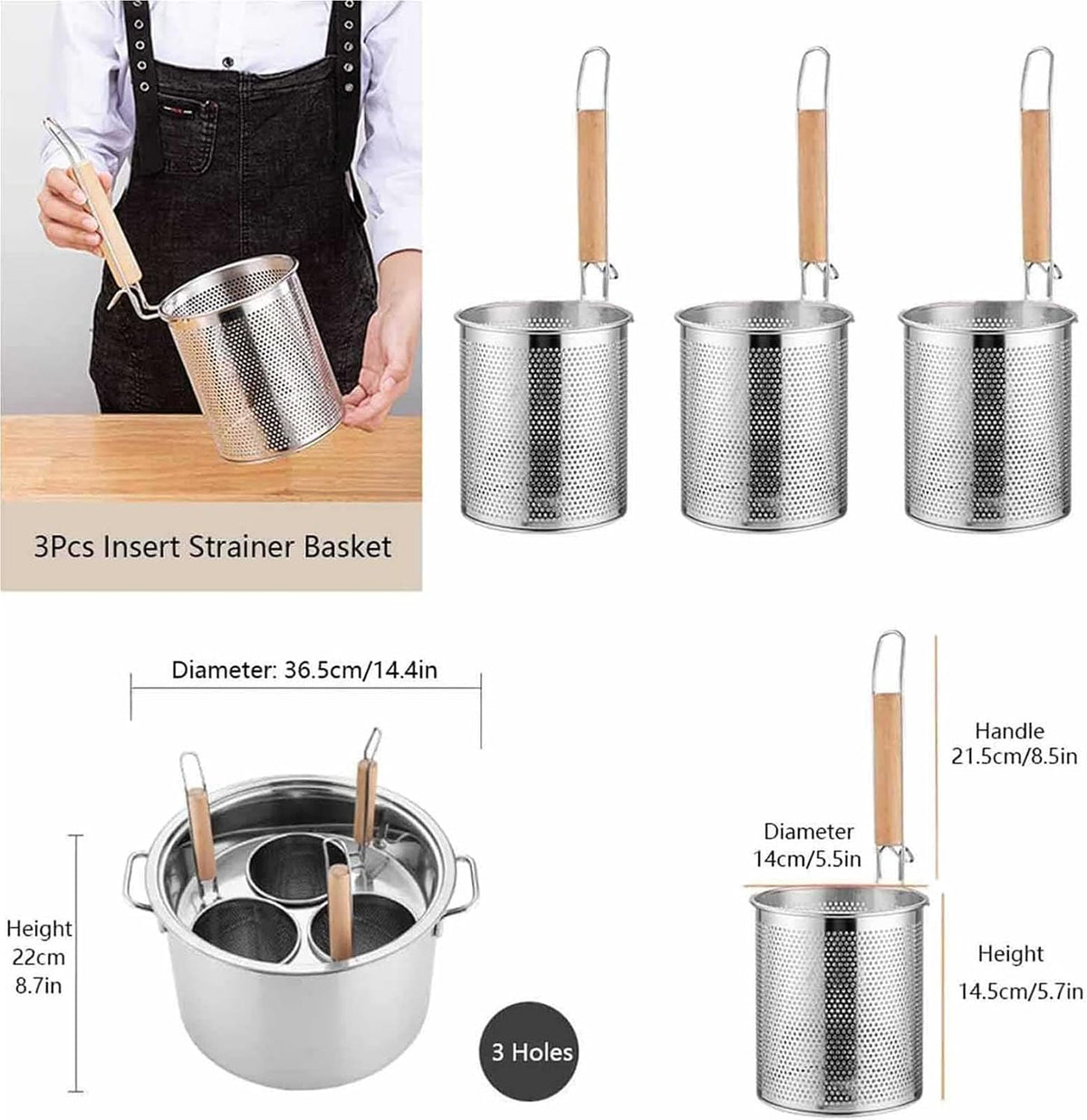 Pasta Cooker 3 Piece Pasta Pot with Strainer Insert, Stock Pot and Pasta Pot Insert