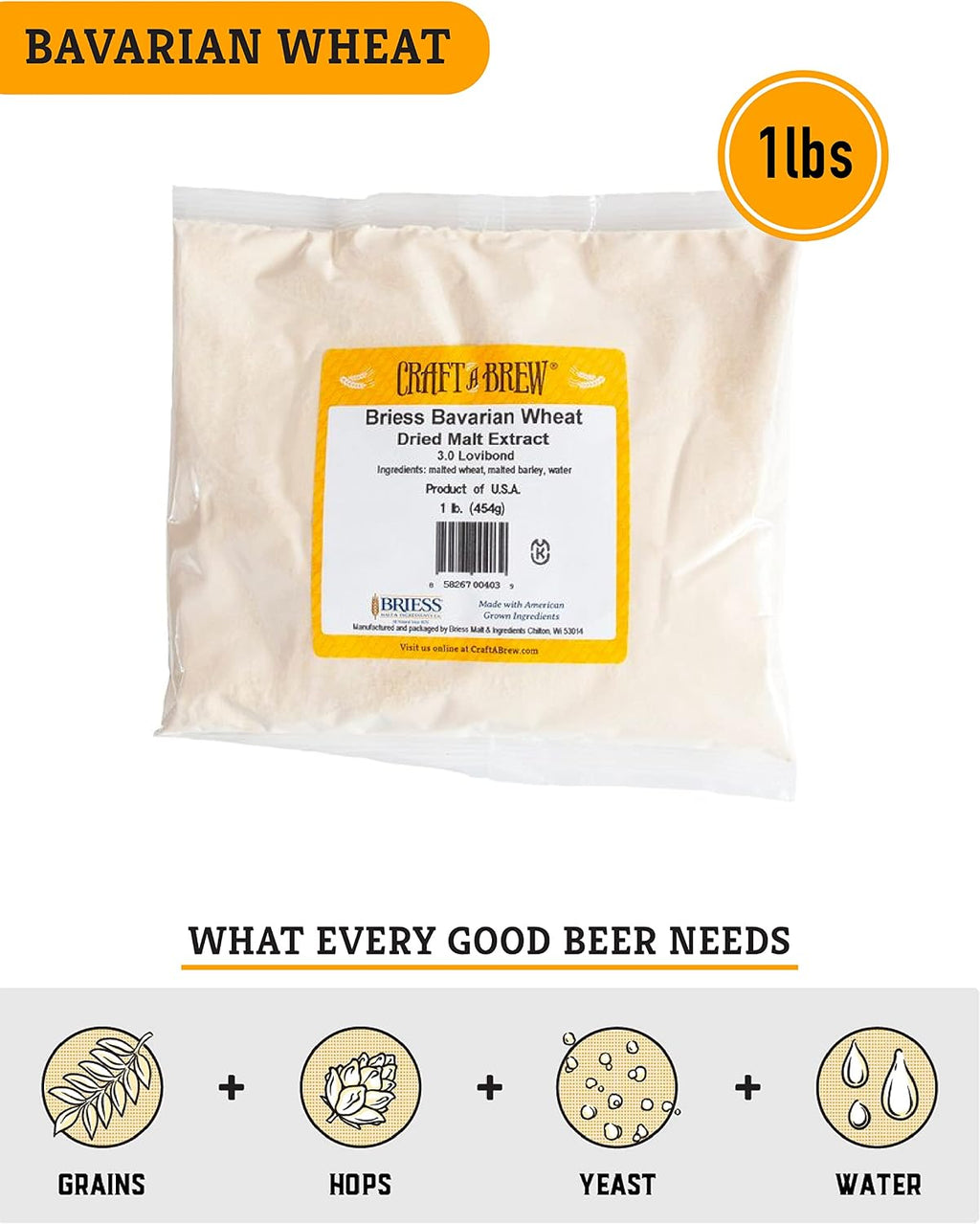 Dry Malt Extract for Brew Kit - All Purpose Base Extract - 1 Pound Bavarian Wheat - For Any Beer Style - Effective