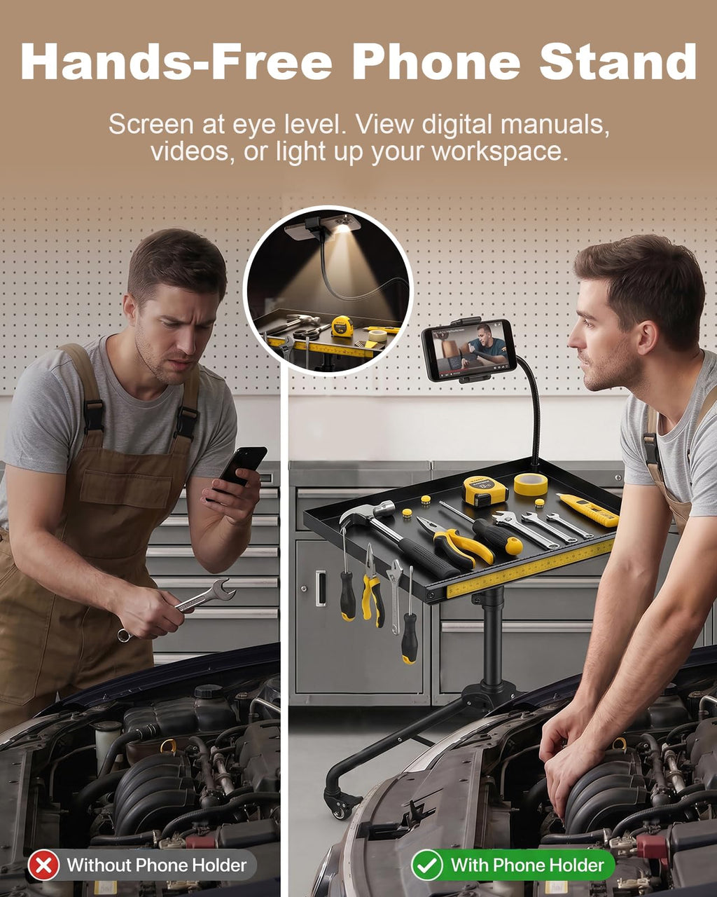 Rolling Tool Cart with Phone Stand, Portable Work Table Mechanic Cart