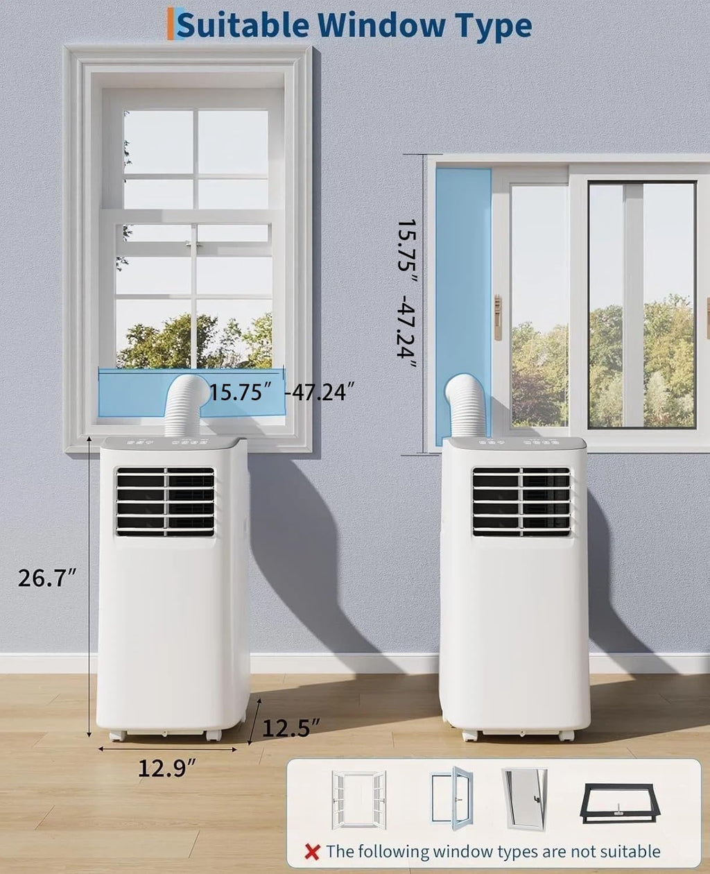 3-in-1 Portable Air Conditioner, 8,000 BTU Portable AC Unit with Cooling, Dehumidifier & Fan for Rooms up to 350