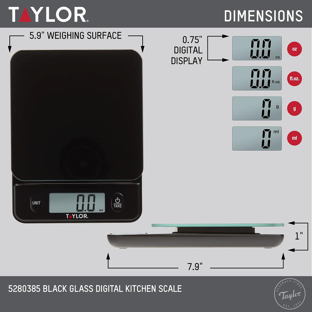 Digital Kitchen Food Scale with Black Glass Top - 11 lb Max Capacity