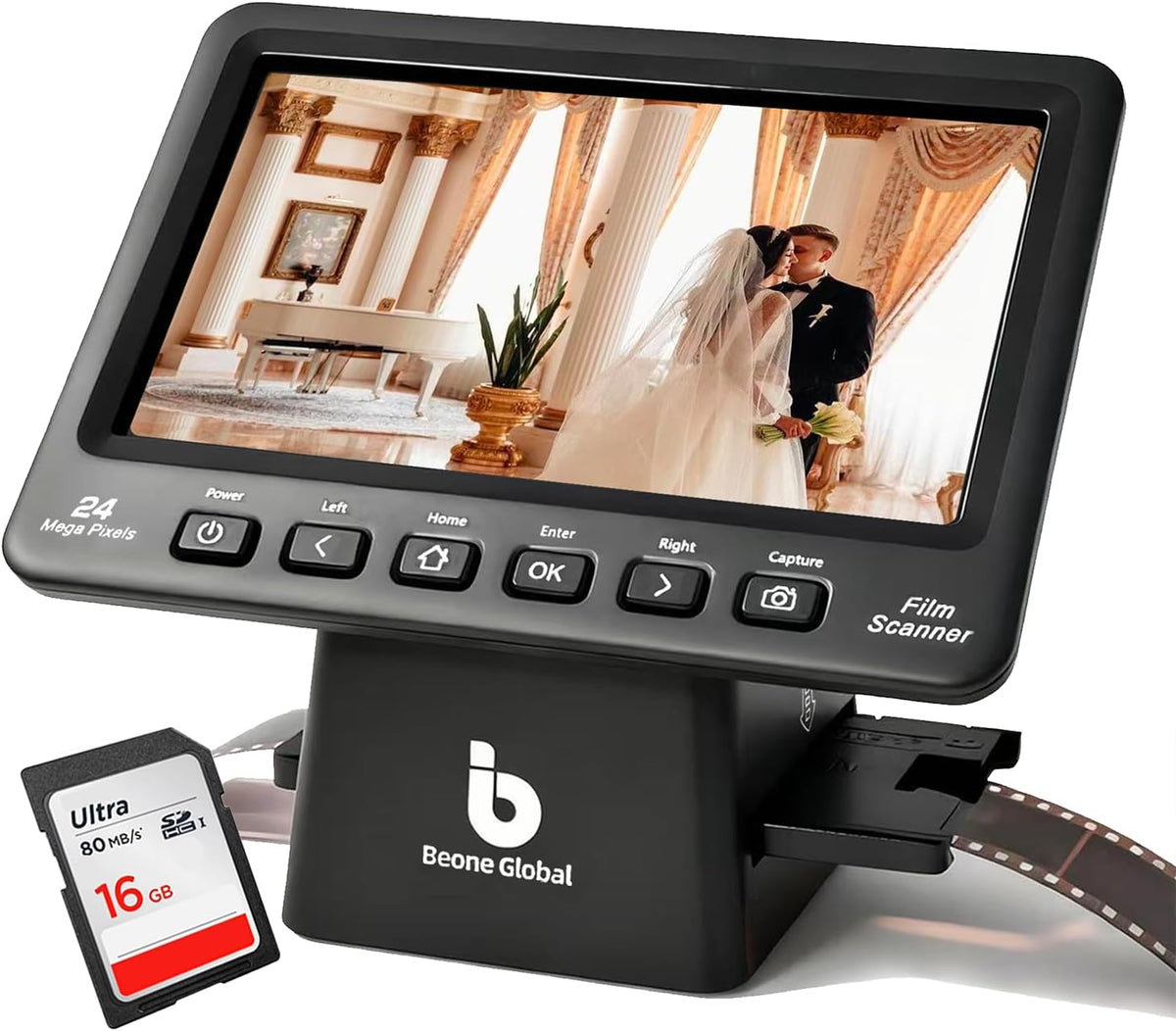 BEONEGLOBAL ClearScan P7 Film Scanner, 7” LCD 24MP Slide & Negative Scanner for 35mm/110/126/Super 8/8mm Film