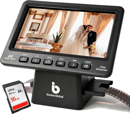 BEONEGLOBAL ClearScan P7 Film Scanner, 7” LCD 24MP Slide & Negative Scanner for 35mm/110/126/Super 8/8mm Film