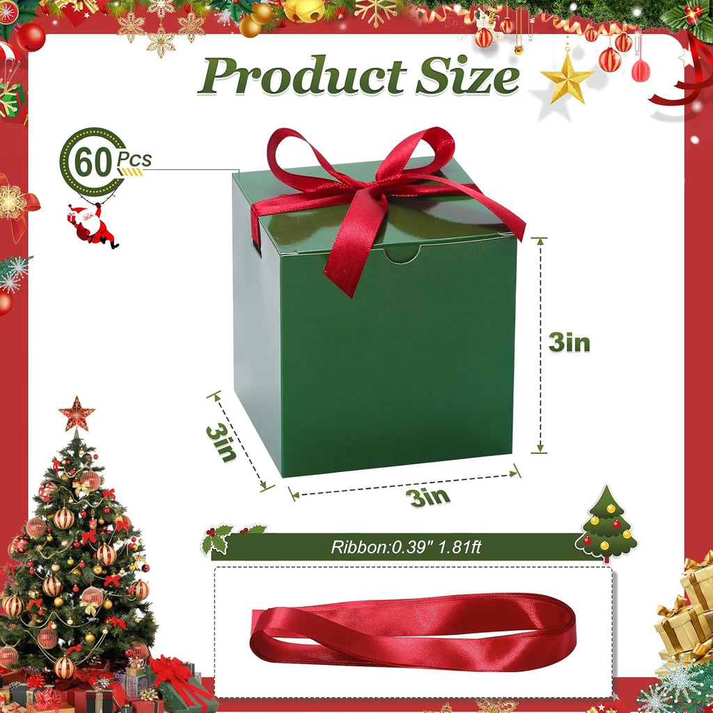 60 Pcs Small Gift Boxes, 3x3x3 in Kraft Paper Gift Box with Ribbons