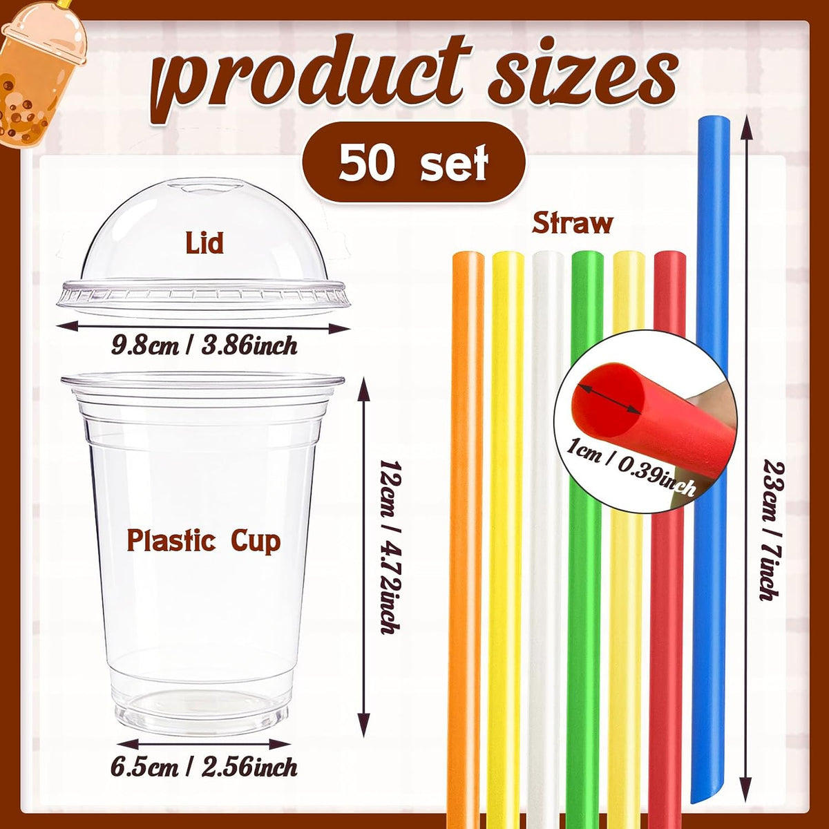 50 Sets 16 oz Clear Plastic Cups with Dome Lids and Straws