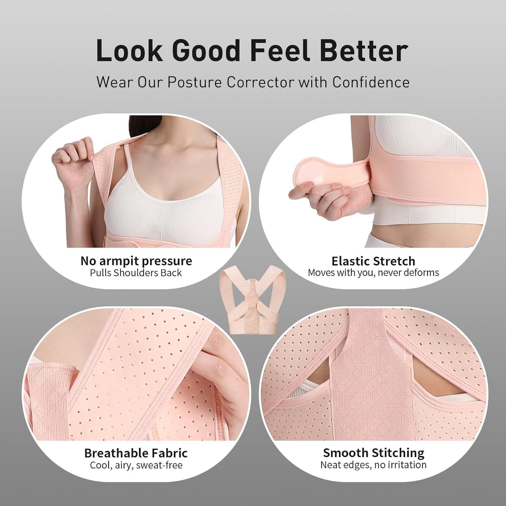 Posture Corrector for Women Back Brace Shoulder Straightener Pink, S/M
