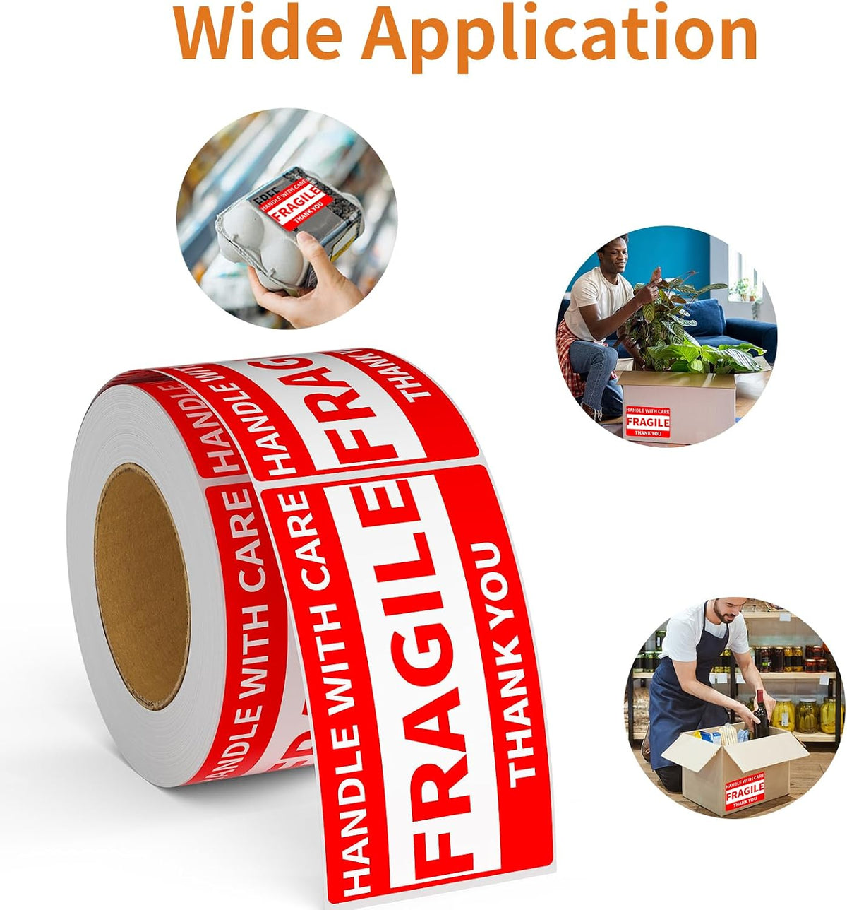3" x 5" Handle with Care Fragile Stickers for Shipping and Moving - 1 Roll