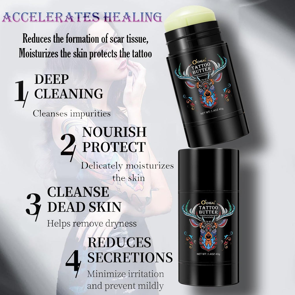 Tattoo Aftercare Butter Balm,Natural Organic Tattoo Cream Moisturizer for Old & New Tattoos Healing Brightener Color