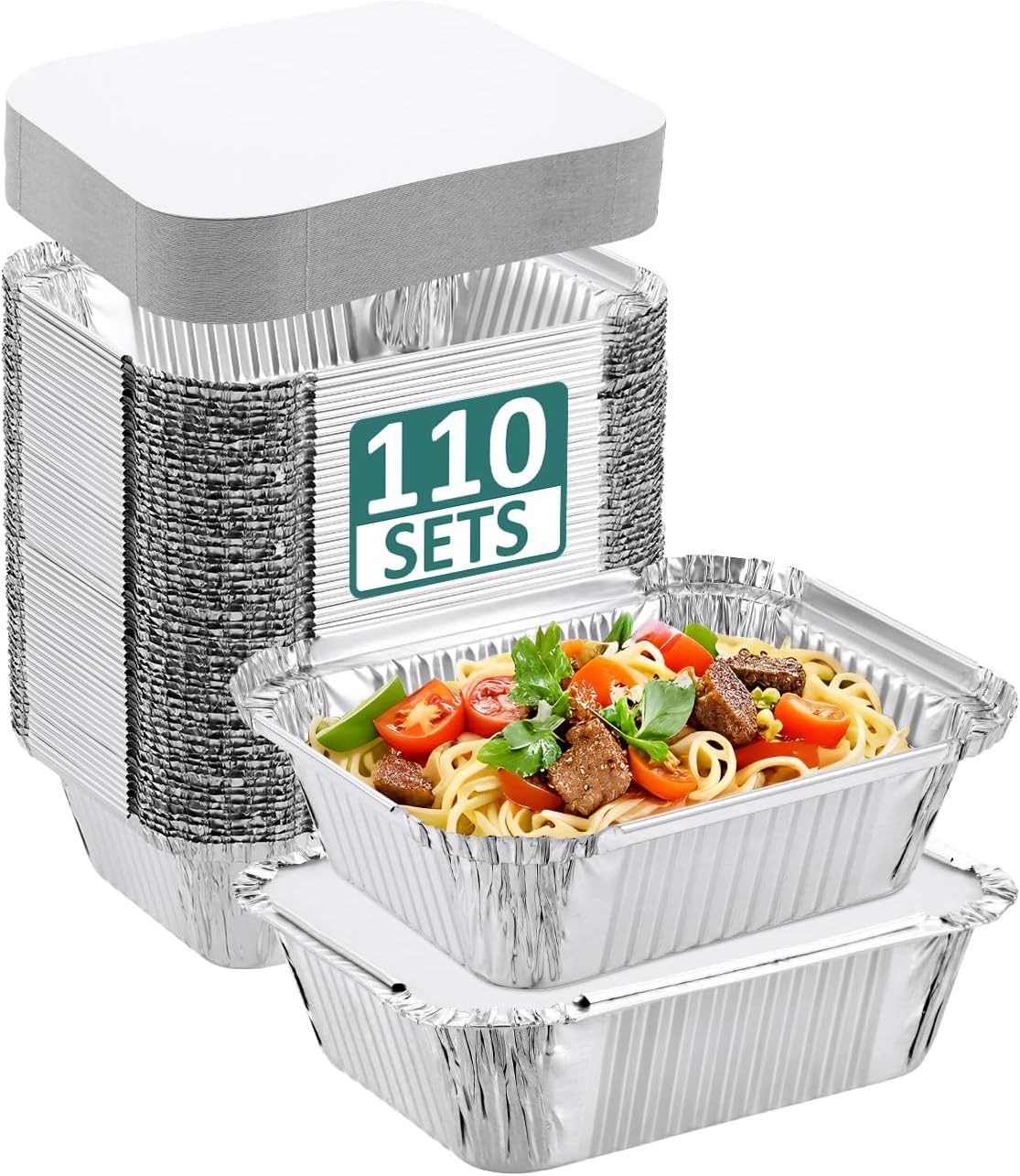 110 Pack 5x4 Disposable Small Aluminum Pans with Cardboard Lids
