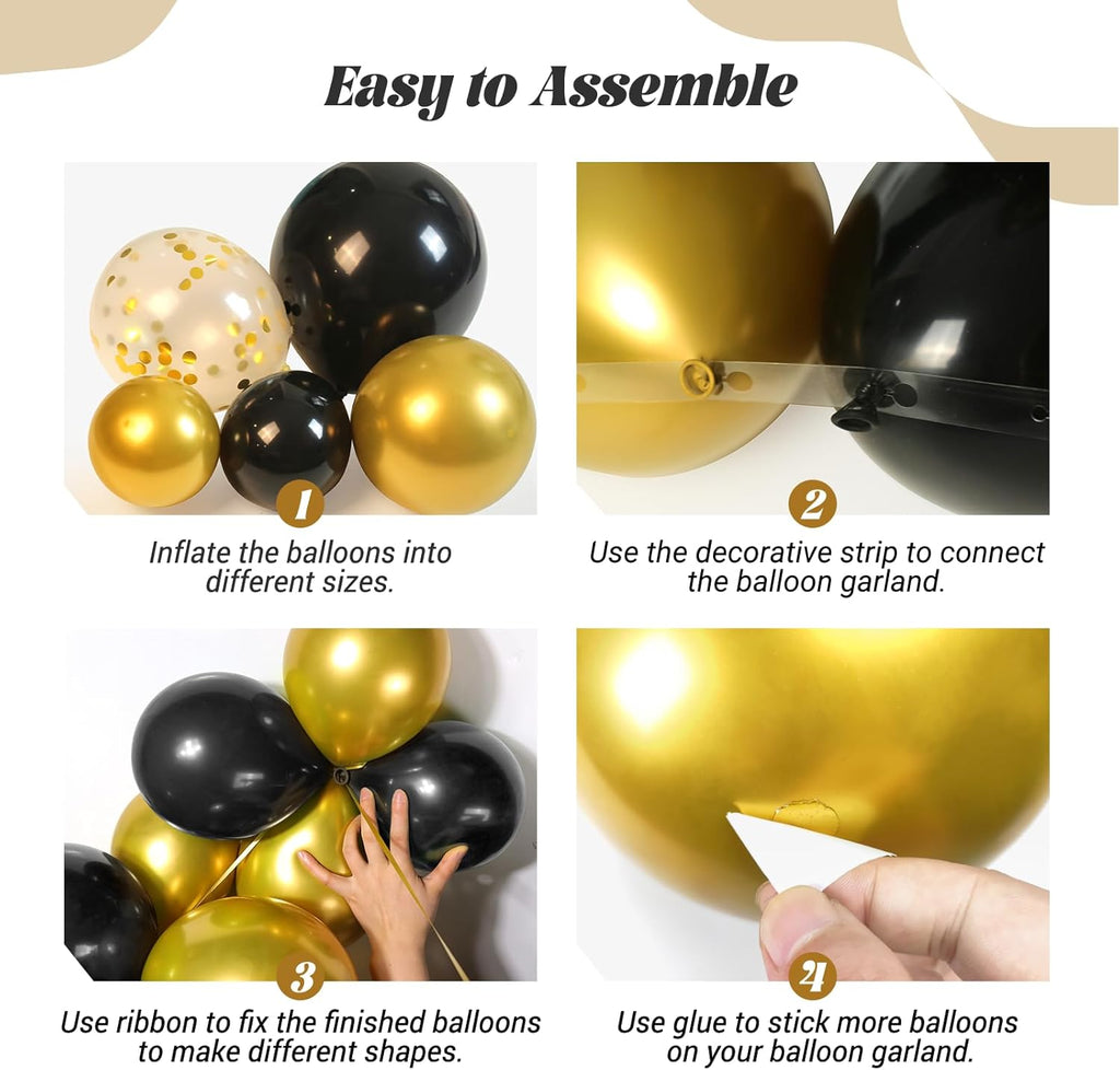 Black and Gold Balloons Garland Arch Kit, 5 10 12 18inch Black Gold Confetti Latex Balloons for 2025 Graduation New