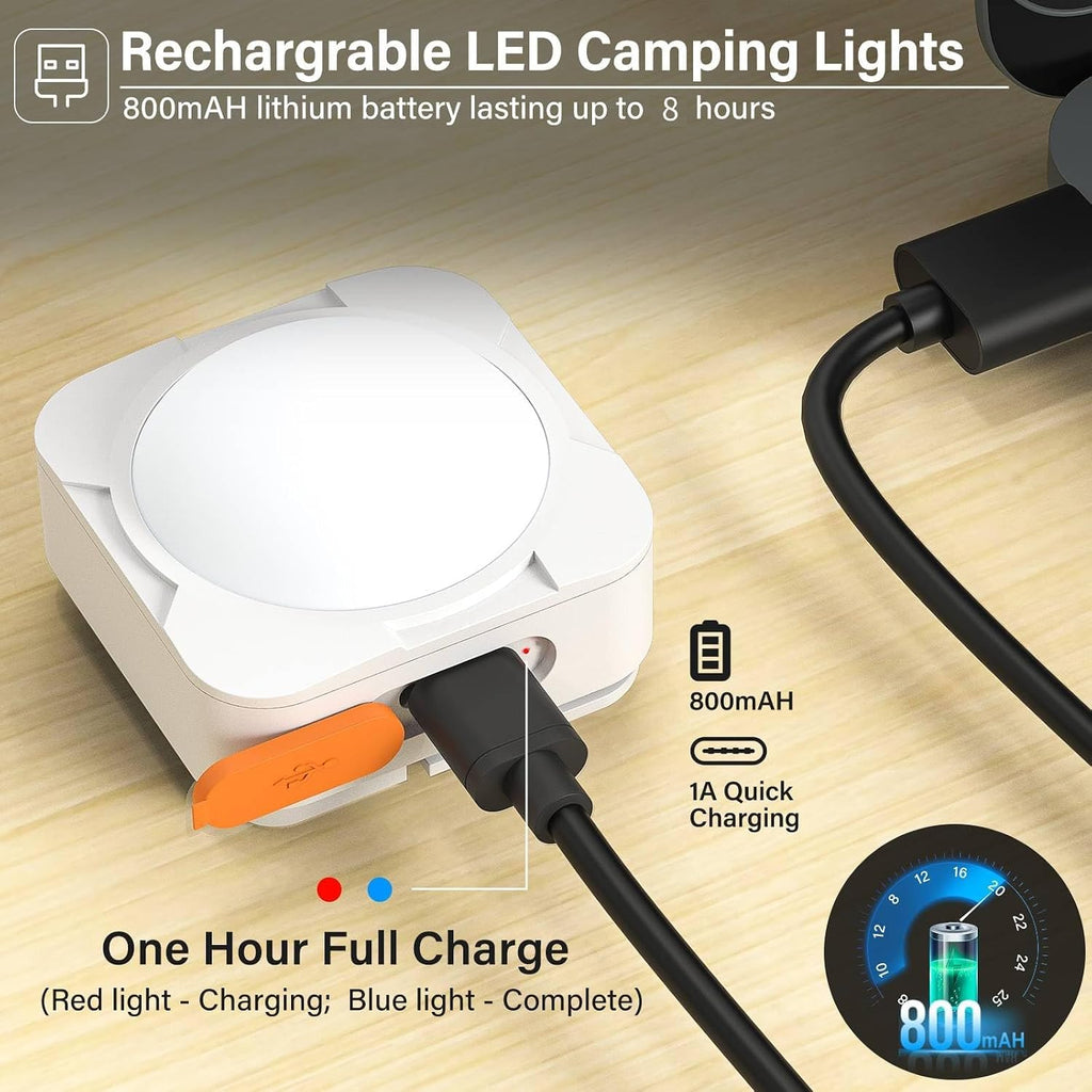 Rechargeable Camping Lights FLY2SKY 2Pcs White Tent Lights Mini Flashlight Portable LED Camping Lantern Survival Gear