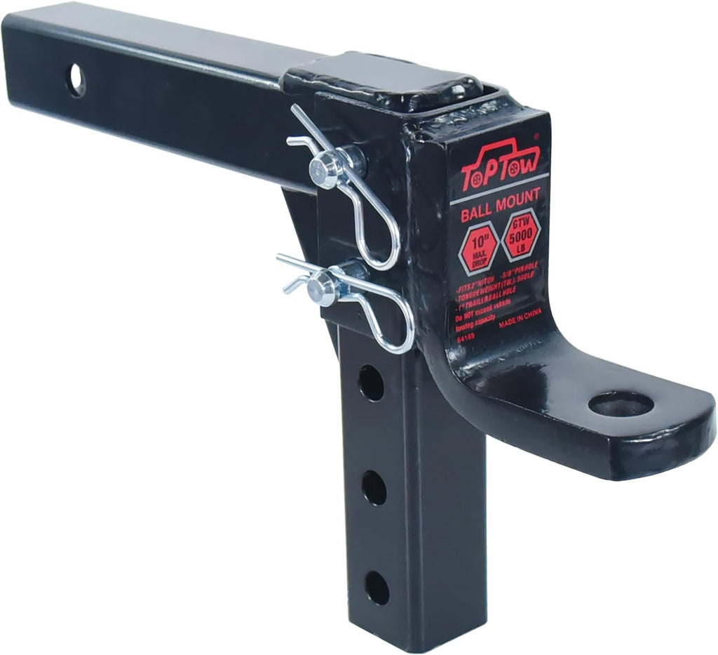 64189 AdjustableTrailer Hitch Ball Mount with 5/8 inch Hitch Pin, 10 inch Drop Max, Fits 2 inch Hitch Receiver, Matte