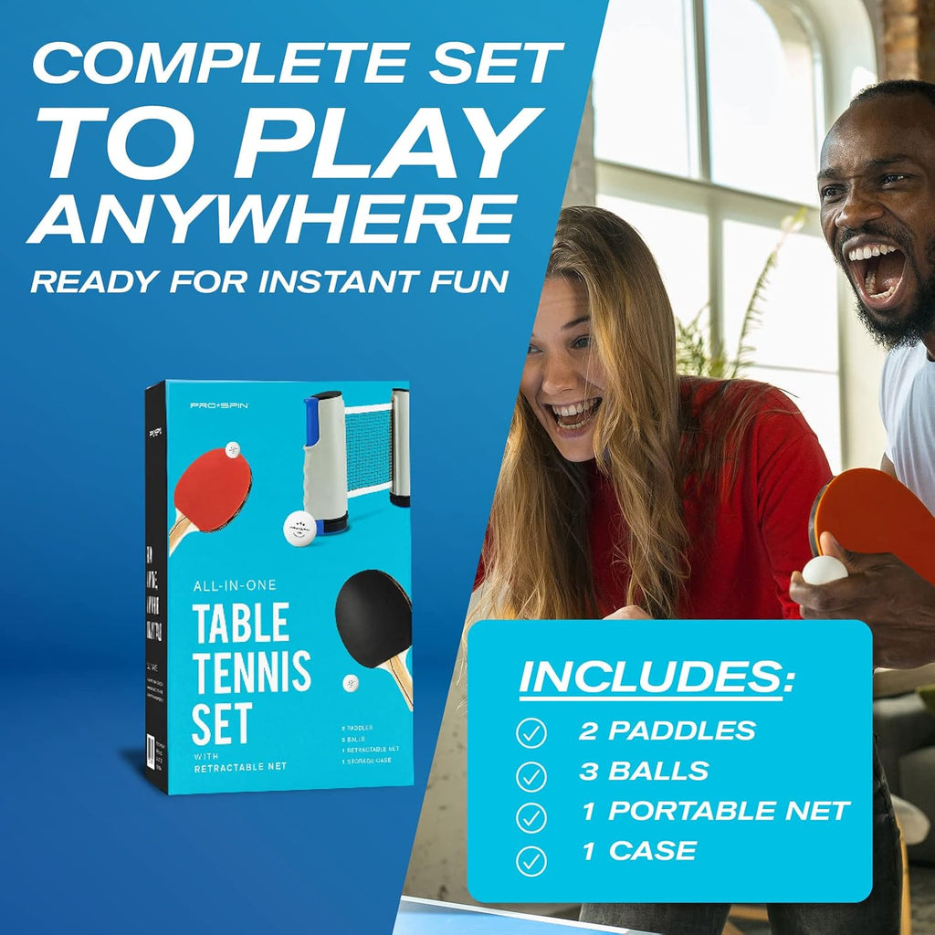 Portable Ping Pong Set with Retractable Ping Pong Net for Any Table, All-in-One Table Tennis Set with Ping Pong