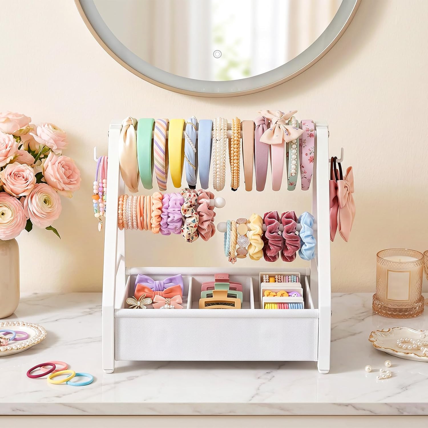 Headband Holder Stand for Girls Women, Hair Accessories Organizer | Metal Frame Headband Storage Organizer with
