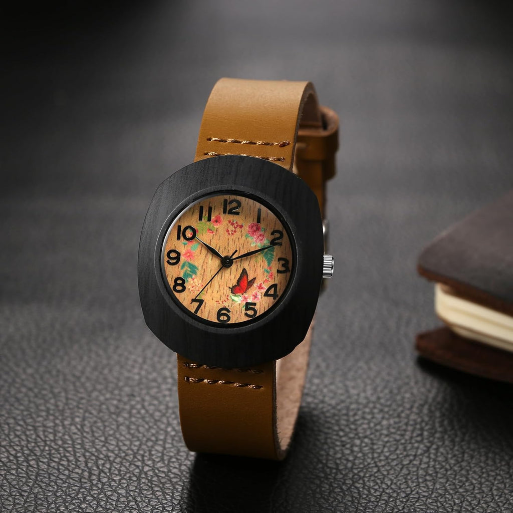 Women's Leather Wrist Watches: Vintage Retro Handmade Butterfly Floral Analog Quartz Arabic Numerals Bracelet Watch
