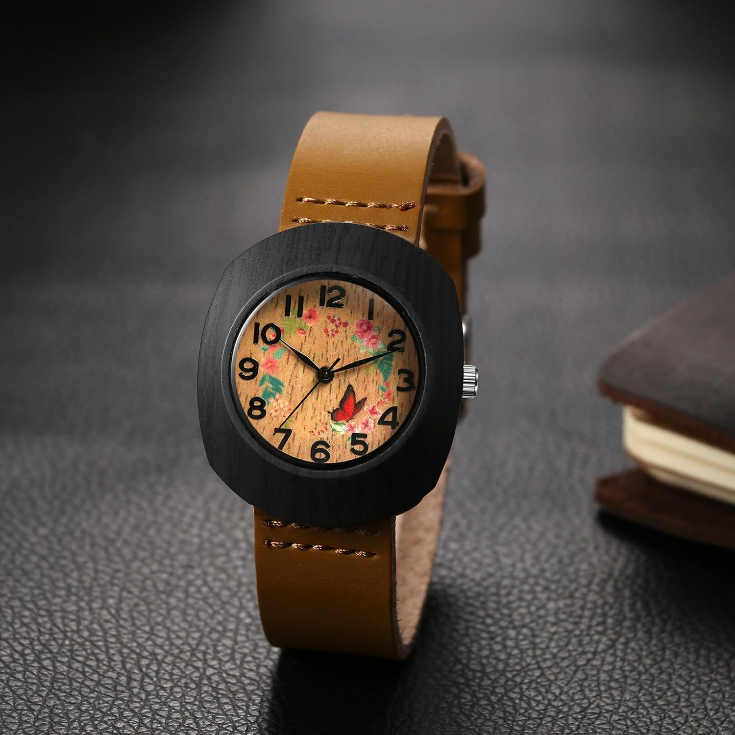 Women's Leather Wrist Watches: Vintage Retro Handmade Butterfly Floral Analog Quartz Arabic Numerals Bracelet Watch