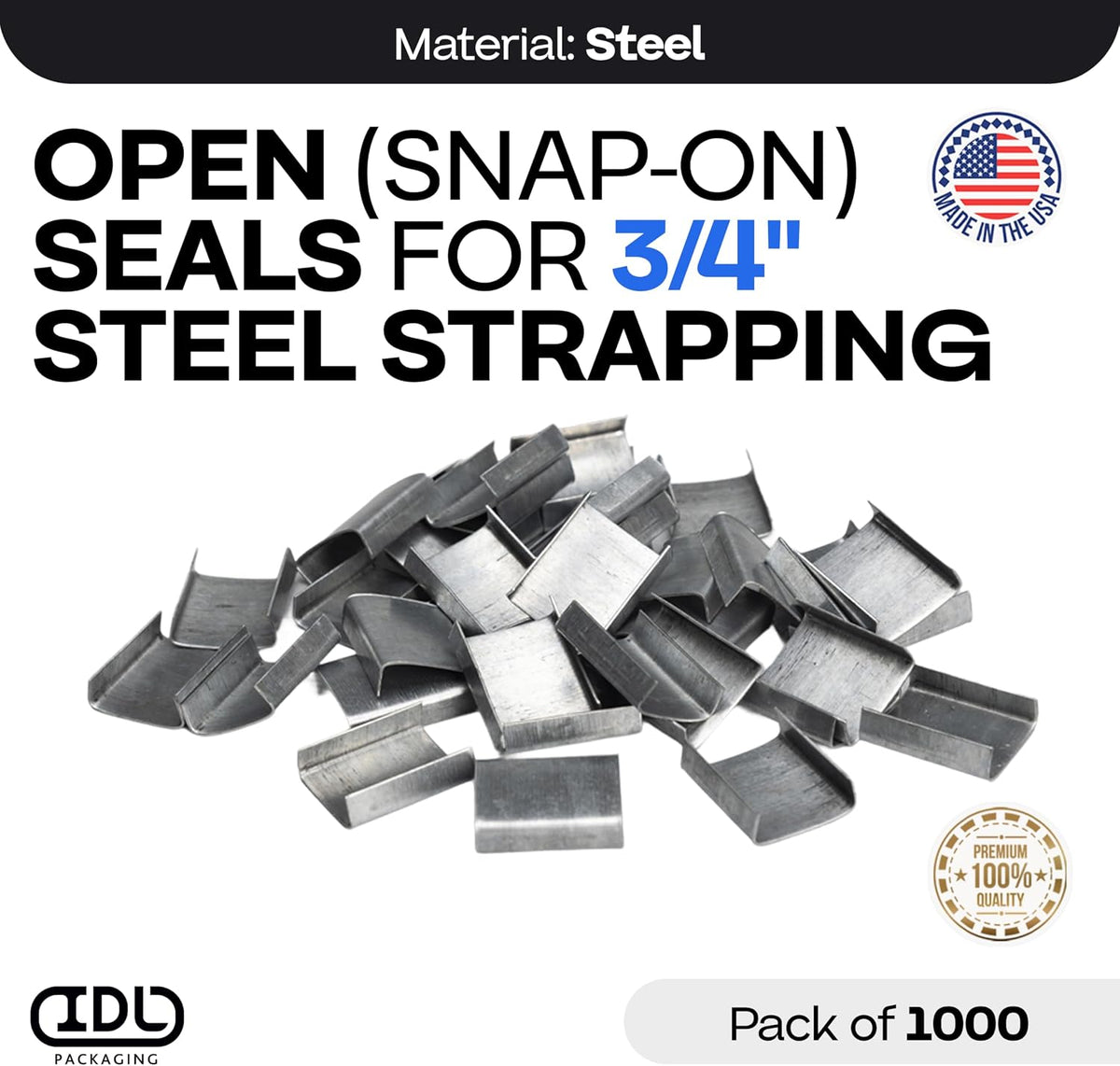 Open (Snap-On) Seals for 3/4" Strap Width Steel Strapping (Pack of 1000) - Superior Holding Power - Sturdy Metal