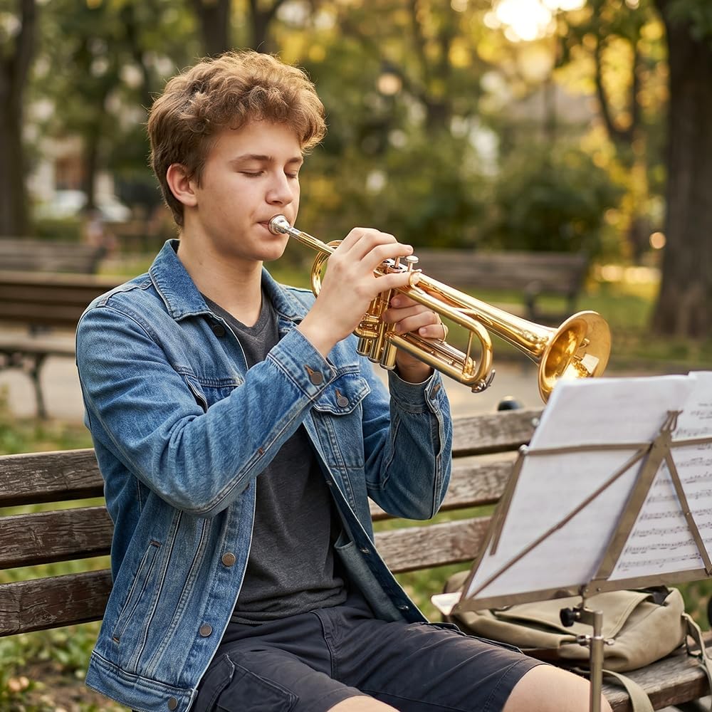Bb Trumpet for Beginners – Standard B Flat Brass Instrument with 7C Mouthpiece, Hard Case & Cleaning Kit, Student