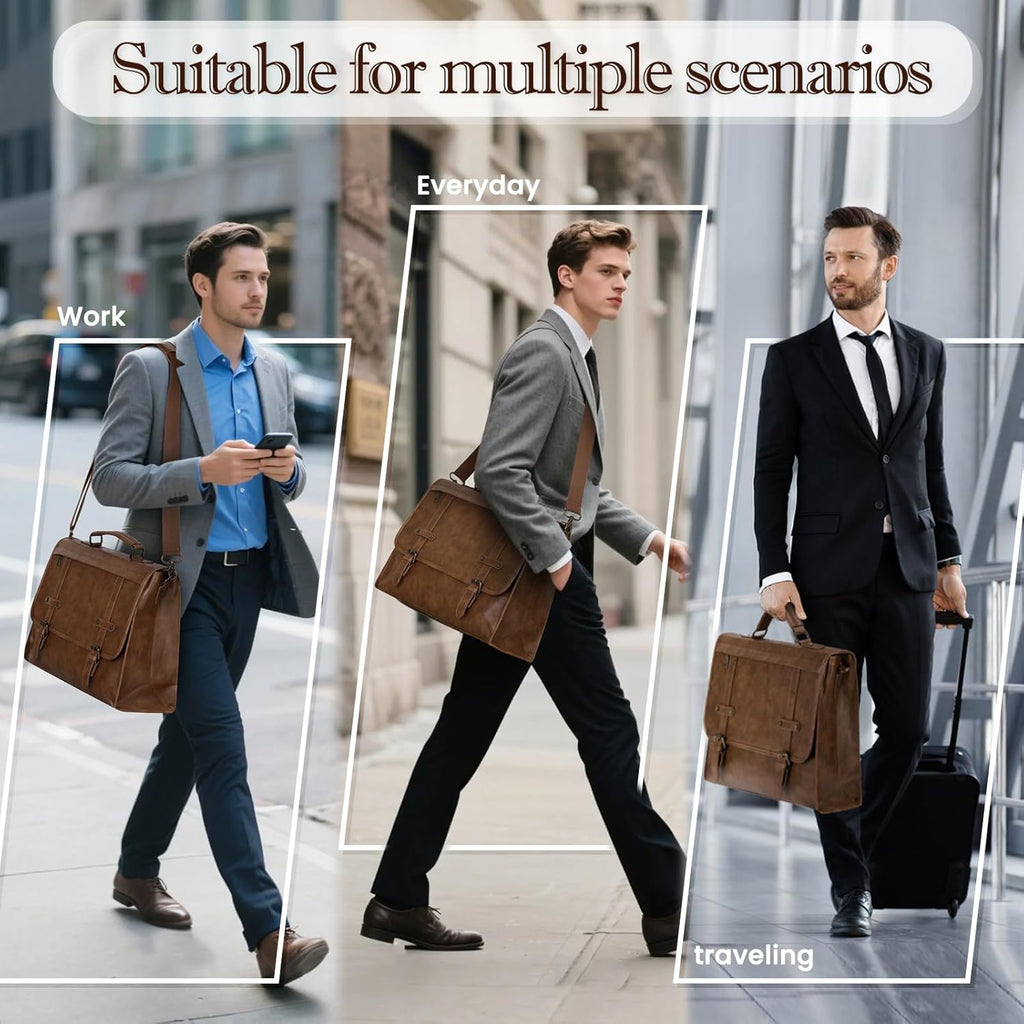 Mens Messenger Bag 17 Inch Waterproof Vintage Leather Laptop Briefcase Large Computer Laptop Bag Satchel Bag Retro