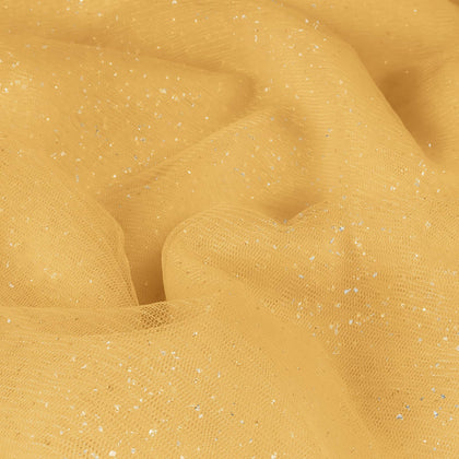 Gold Glitter Tulle Fabric Rolls with Silver Sequin, 1 Yard