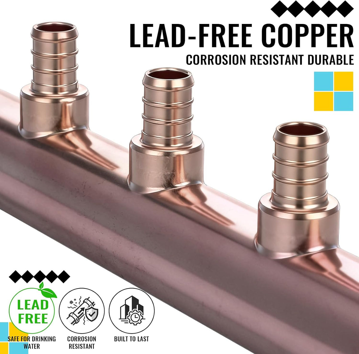 Zonon 2 Pack 3 Port Closed Crimp Lf Pure Copper Pex Manifold Tee