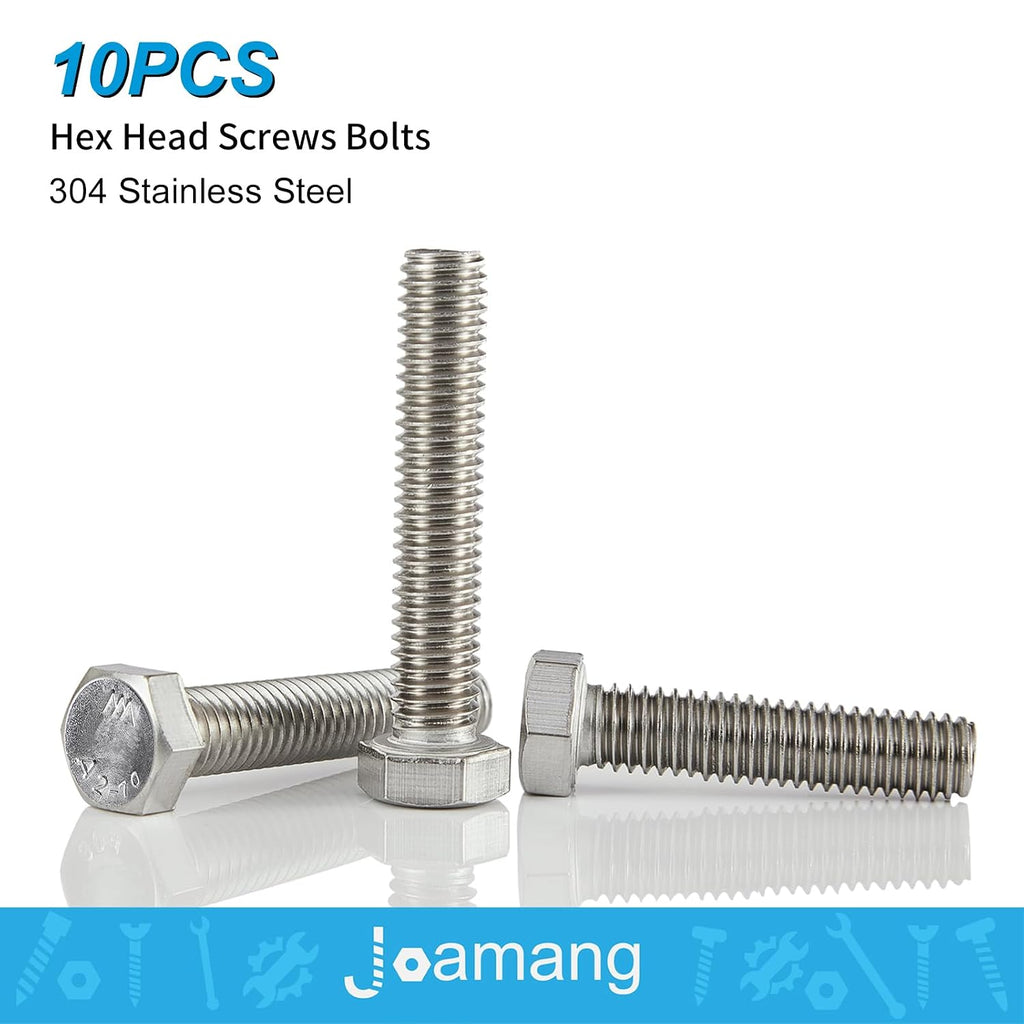 M10-1.5 x 20mm 10Pcs Hex Bolts, Hexagon Head Screws, 304 Stainless Steel(A2-70), Metric Fully Thread, Bright Finish