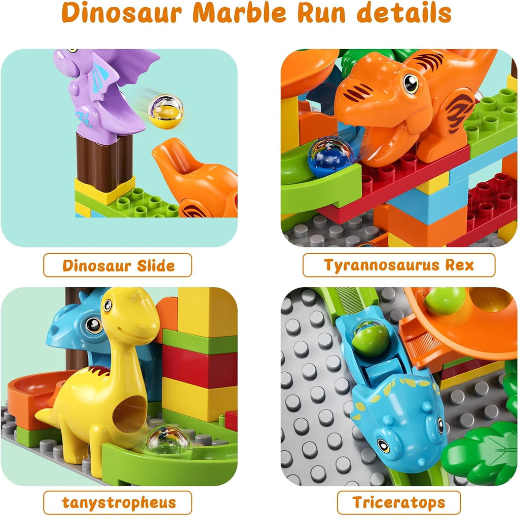 Dinosaur Marble Run Blocks: 67PCS STEM Toddler Building Toy