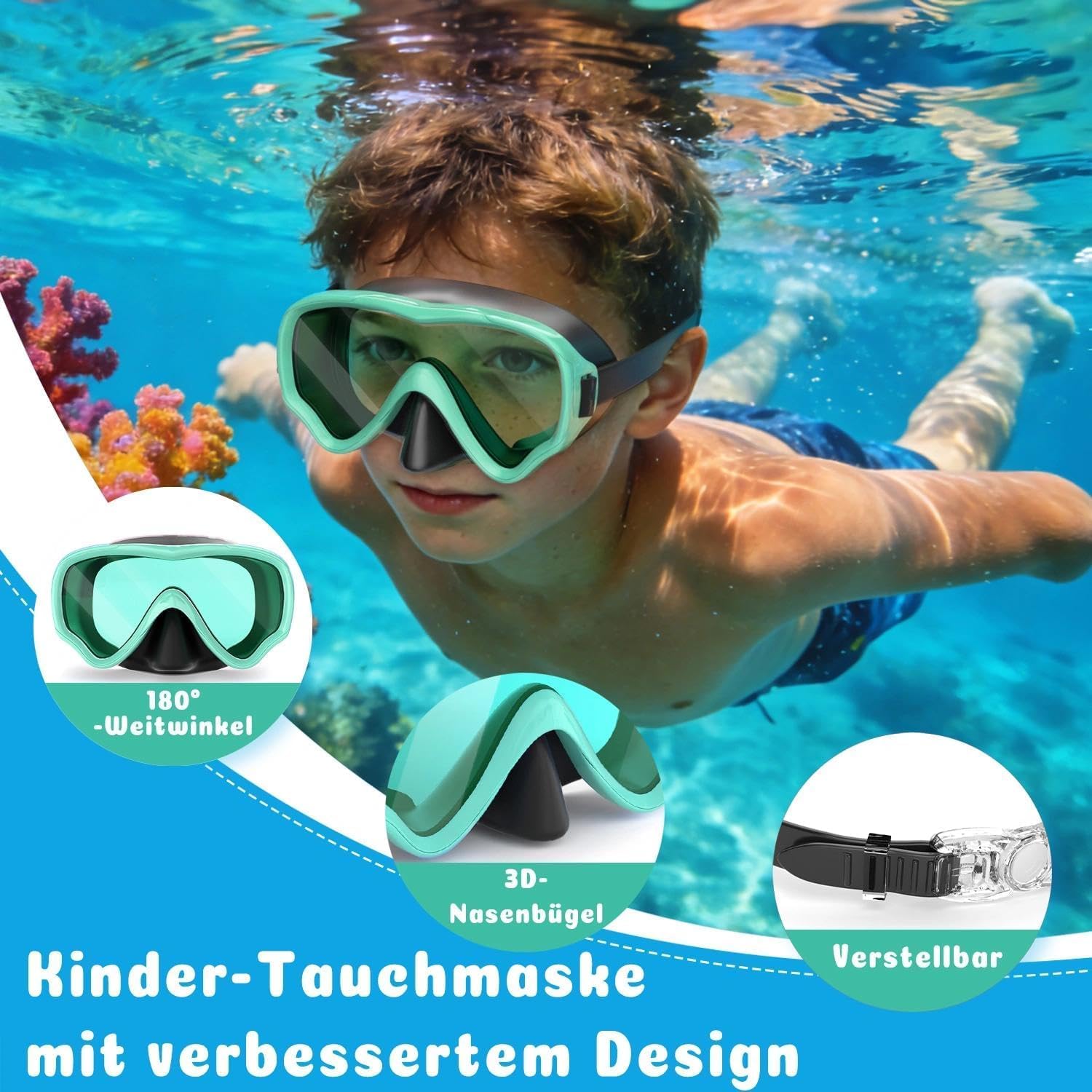 2 Packs Kids Goggles with Nose Cover, 180° Wide View Swimming Goggles for Kids 4-16, No More Hair Snags Anti-Fog