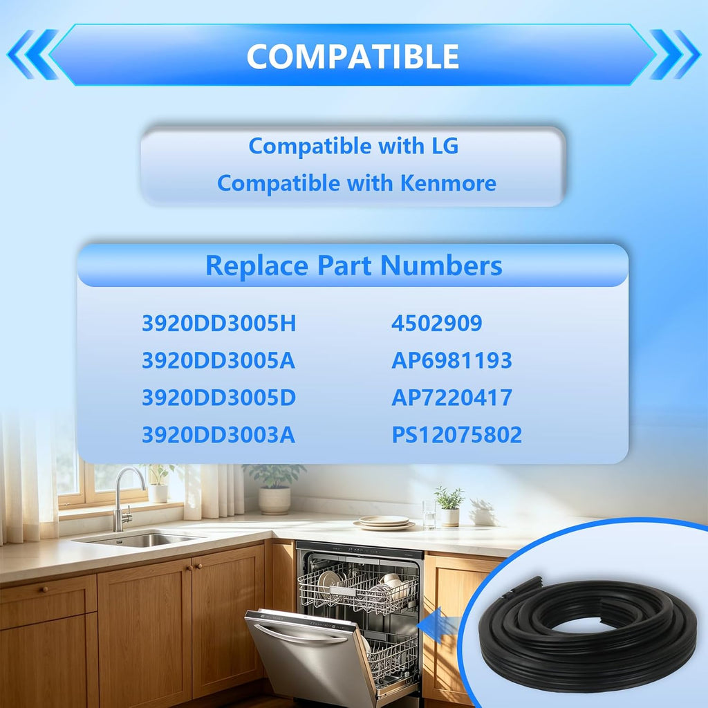 3920DD3005H 3920DD3005A Dishwasher Door Gasket Seal for LG LDF7811BB, LDF7811BB-01, LDF7811ST, LDF7811ST-01, LDF7811WW, LDF7811WW-01, LDF7932BB, LDF7932ST, LDF7932WW