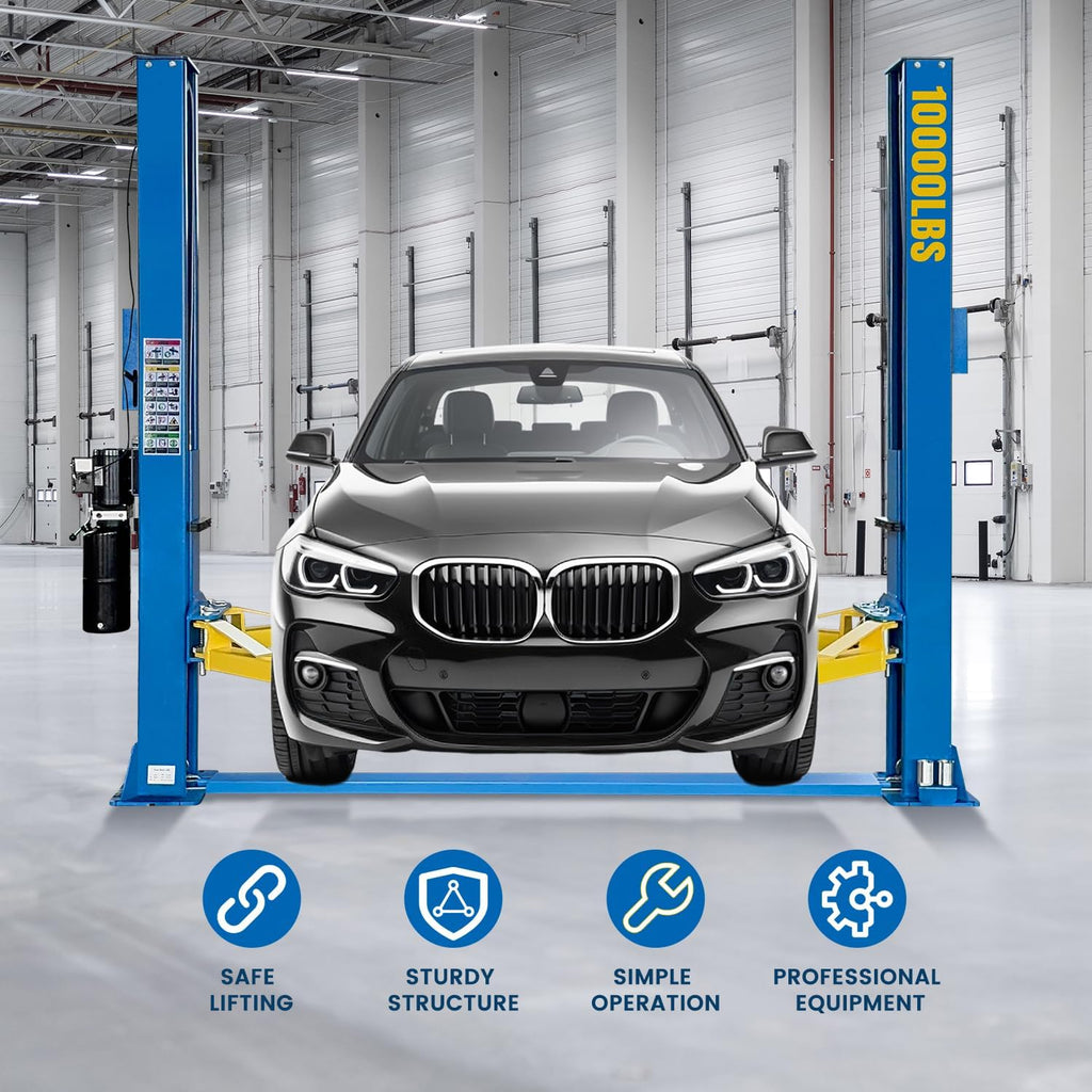 220V Two Post Car Lift 10,000 LBS Floor Plate, Single-Sided Unlocking 2 Posts Auto Hoist Truck Lift for Garage 3 Year