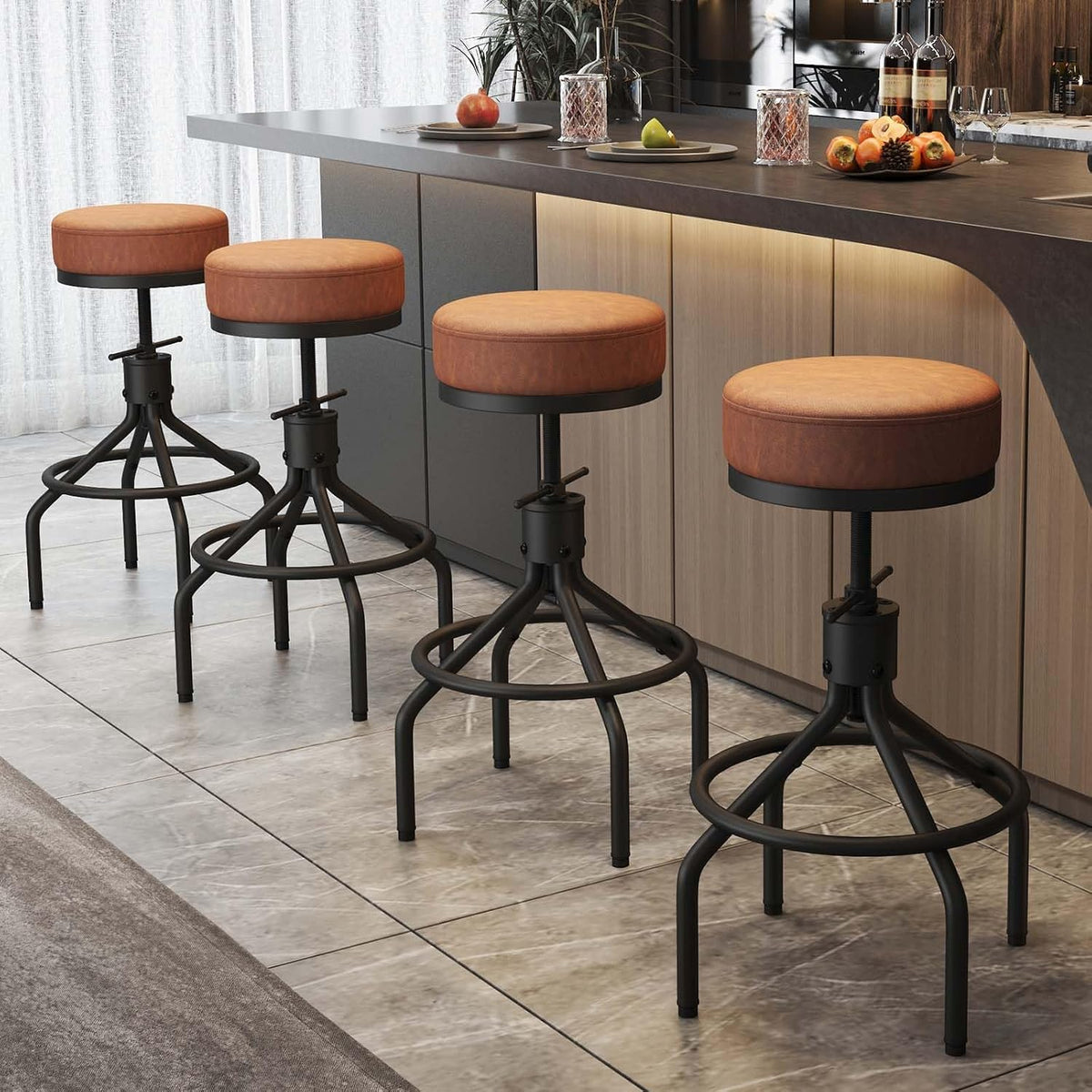 Industrial Bar Stools Set of 3 Adjustable Swivel Barstools Modern 28inch