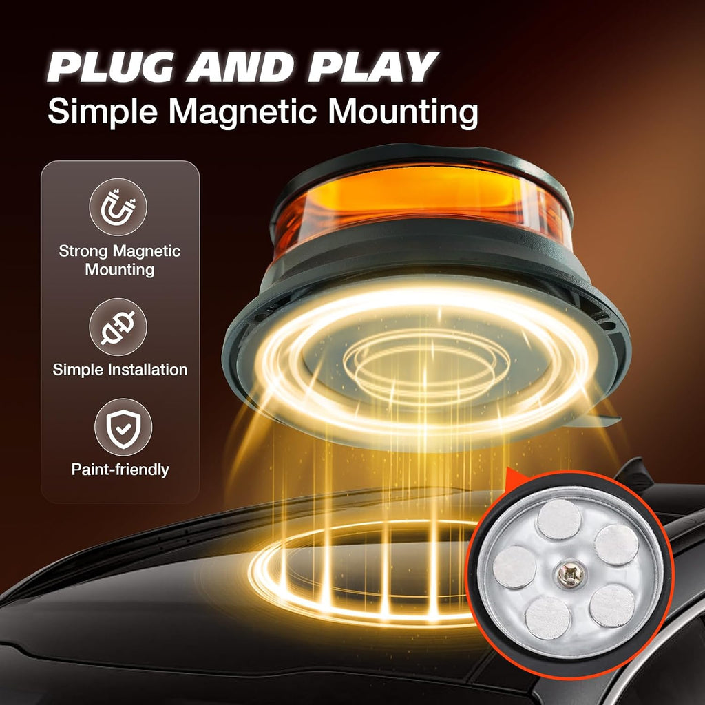 Magnetic Beacon Light, 48 LED Amber Magnetic Strobe Light with Screw Mounting, 12V-24V Safety Emergency Hazard