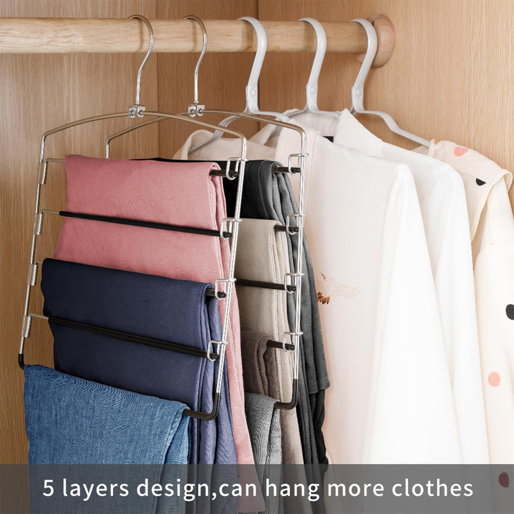Pants Hangers Non Slip 3 Pack Space Saving Hangers Multi-Layer Swing Arm Pants Hanger Stainless Steel Space Saver