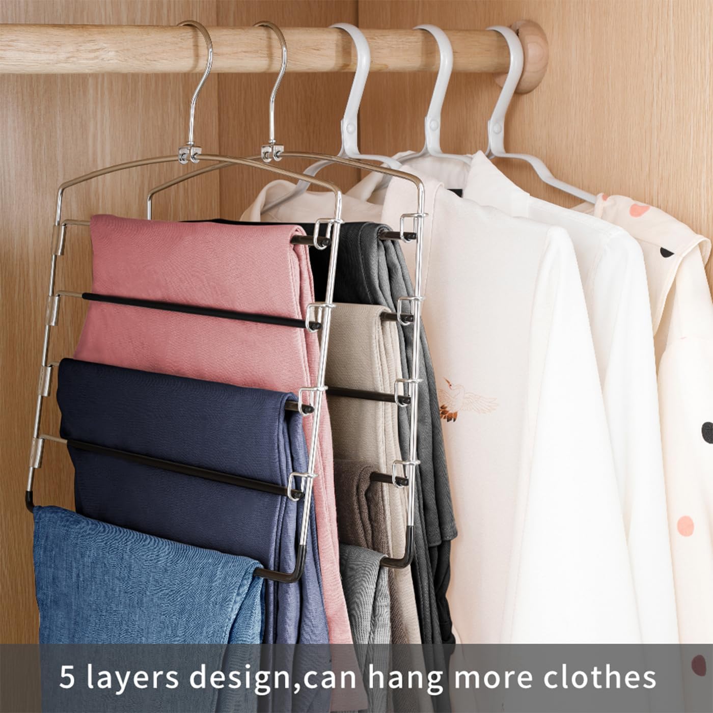 Pants Hangers Non Slip 3 Pack Space Saving Hangers Multi-Layer Swing Arm Pants Hanger Stainless Steel Space Saver