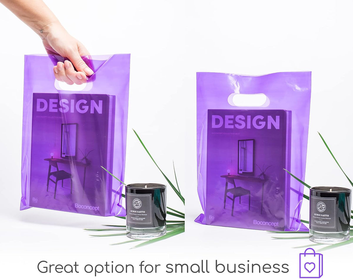 100 Purple Plastic Bags With Handles 9x12 Merchandise Bags