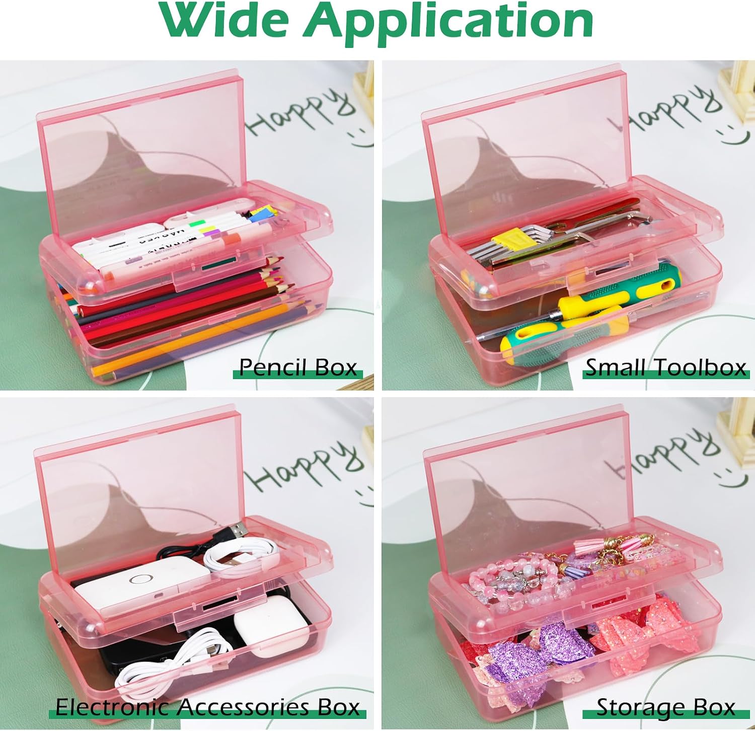 Double Layer Plastic Clear Hard Colored Pencil Box Case Pen Crayon Box | Cute Color Hard Clear Pen Case with
