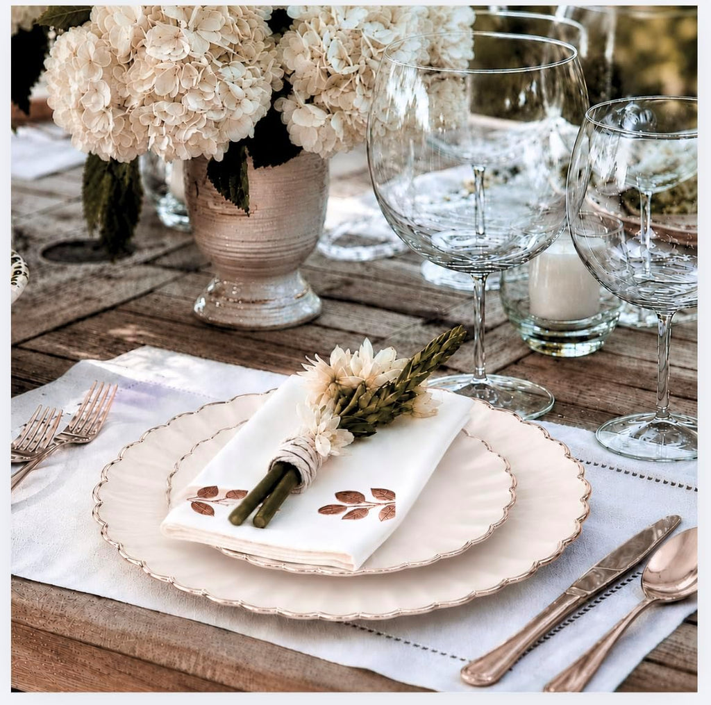 HEAVYWEIGHT Ivory Rose Gold Scalloped Disposable Dinnerware Set