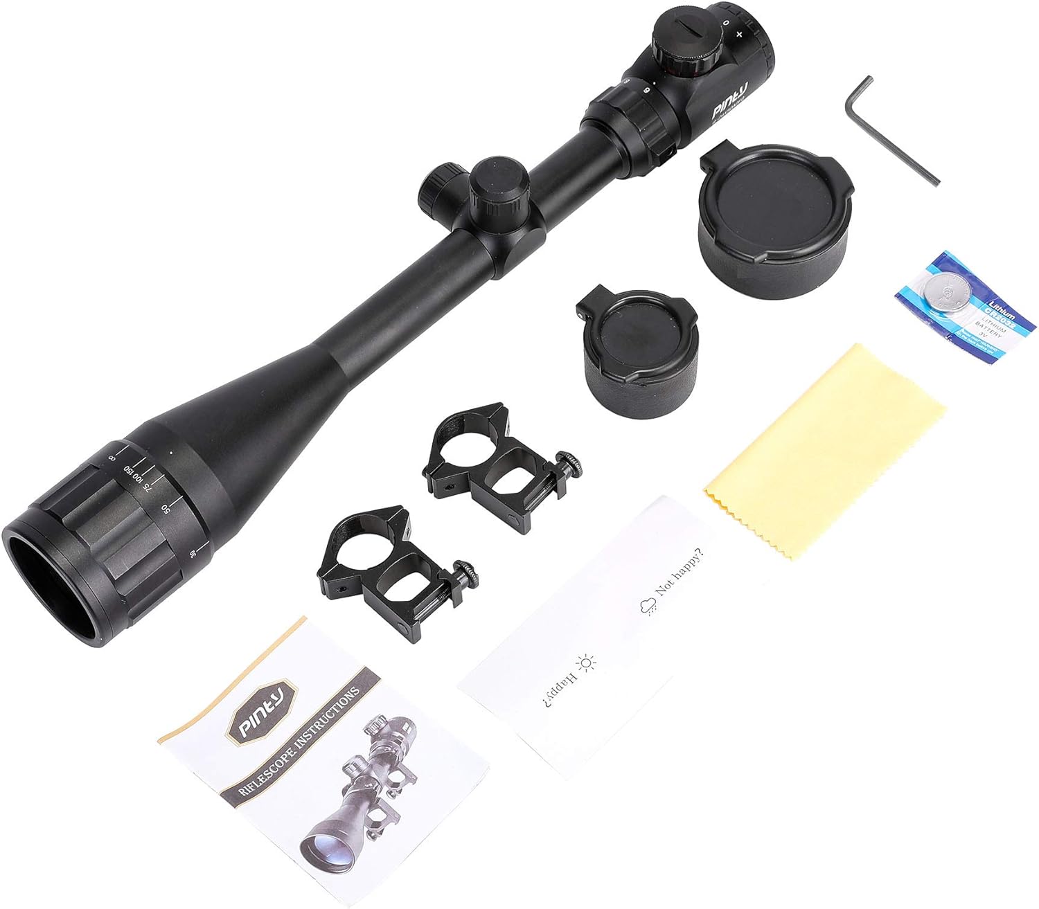 6-24x50 AO Rifle Scope with Dual 1" Scope Mount Rings for 20mm Picatinny Rail, Hunting Rifle Scope Rangefinder Mil