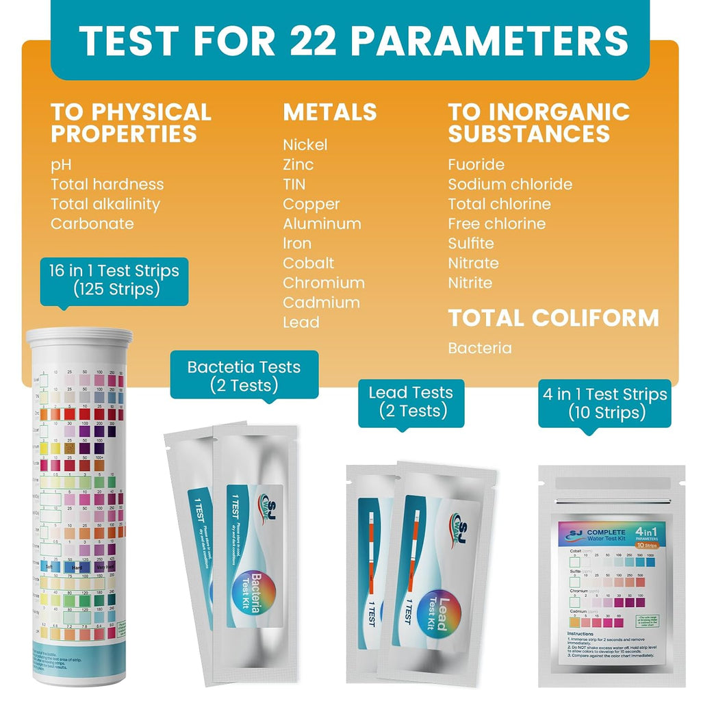 22 in 1 Water Test Kits - 125 Strips Drinking Water Test Kit, Home Tap and Well Water Tester for Bacteria pH Hardness