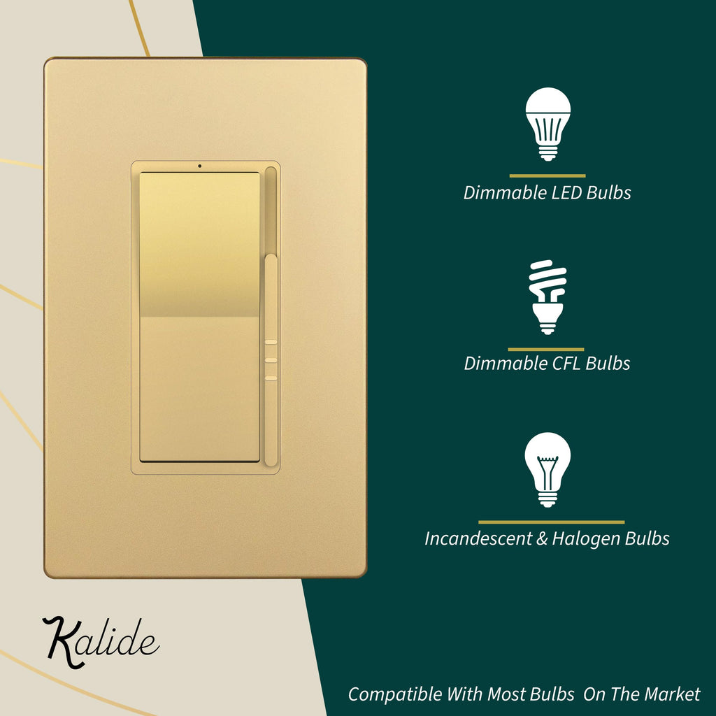 TOPGREENER 300W LED Dimmer Light Switch, Single Pole/3-Way, Gold, 1 Pack