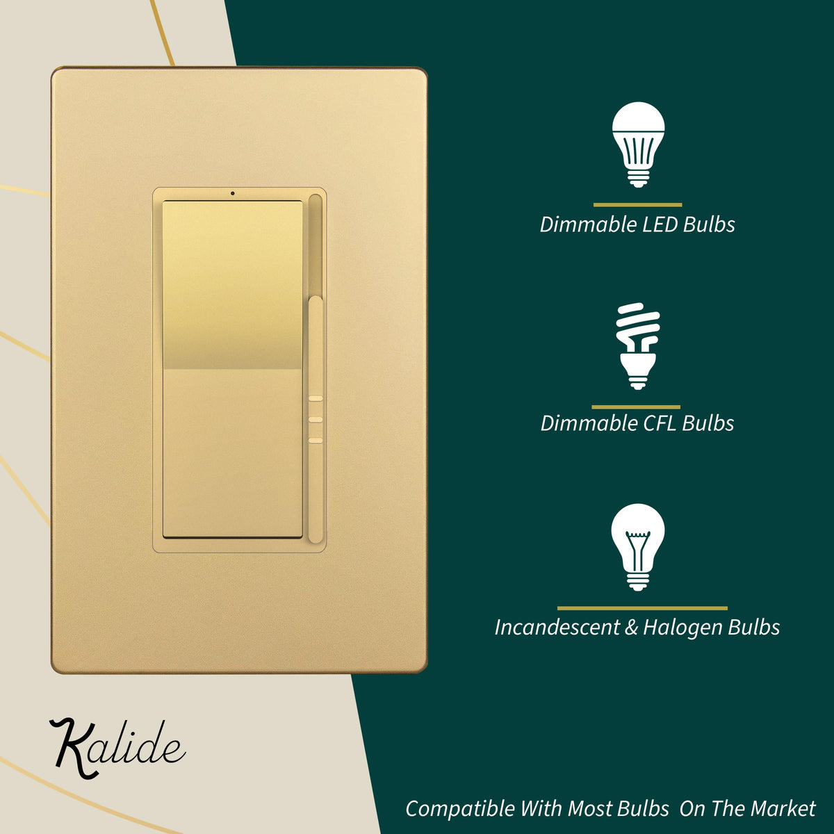 TOPGREENER 300W LED Dimmer Light Switch, Single Pole/3-Way, Gold, 1 Pack