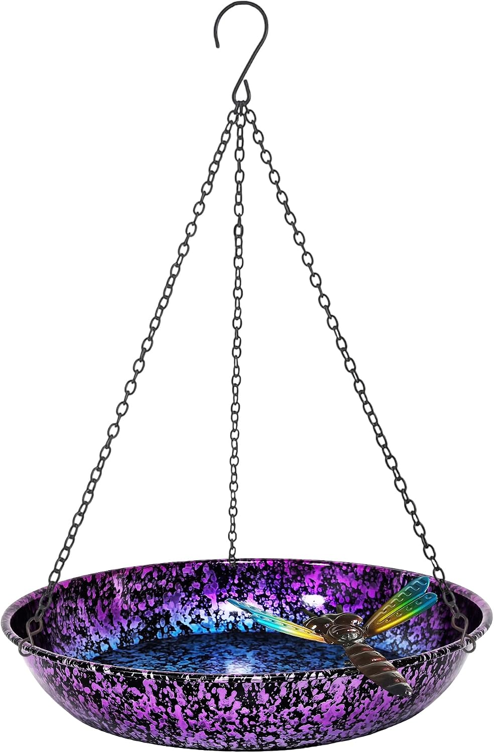 Hanging Bird Bath & Feeder, 11" Metallic Purple/Blue Metal Birdbath Bowl