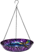 Hanging Bird Bath & Feeder, 11" Metallic Purple/Blue Metal Birdbath Bowl