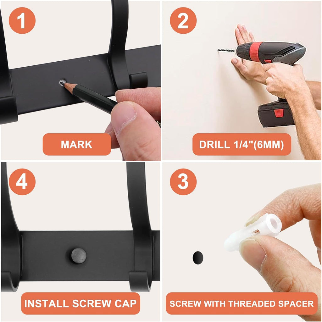 Coat Rack Wall Mounted,6 Coat Hooks for Hanging Coats,Metal Double Hook Rack Hook Rail,Coat Rack with Hooks,Wall